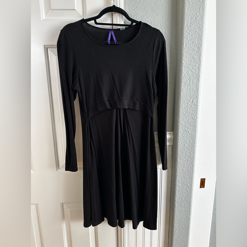 Seraphine Black Bamboo Maternity & Nursing Skater Dress